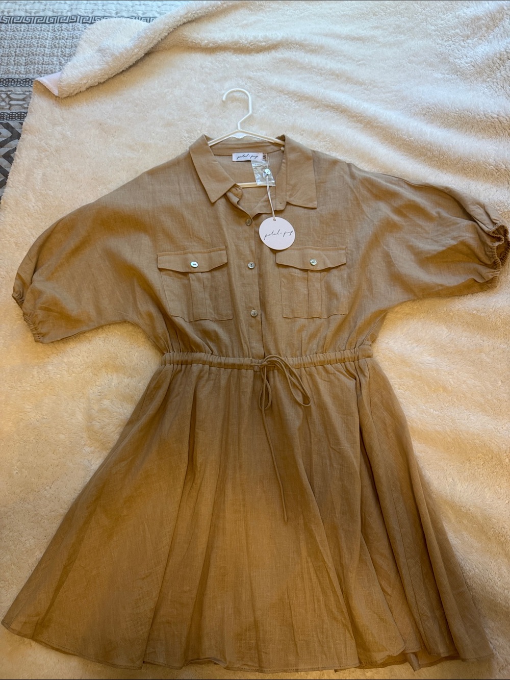 Petal & Pup Tan Button-Front Mini Dress